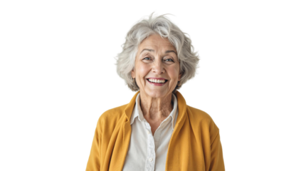 middle aged woman smiling isolated on white background