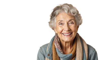 middle aged woman smiling isolated on white background