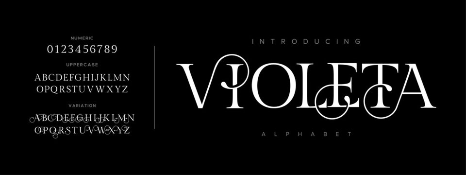 Violeta typography beauty fashion elegant minimalist serif italic fonts decorative wedding vintage retro logos. Minimal luxury font alphabet logo. Vector illustration