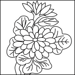 線画正方形花札　長月　菊　9月　菊のカス