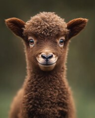 Fototapeta premium Mystic portrait of baby Domestic Sheep, copy space on right side, Headshot, Close-up View, isolated on white background