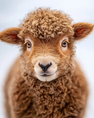 Mystic portrait of baby Domestic Sheep, copy space on right side, Headshot, Close-up View, isolated on white background
