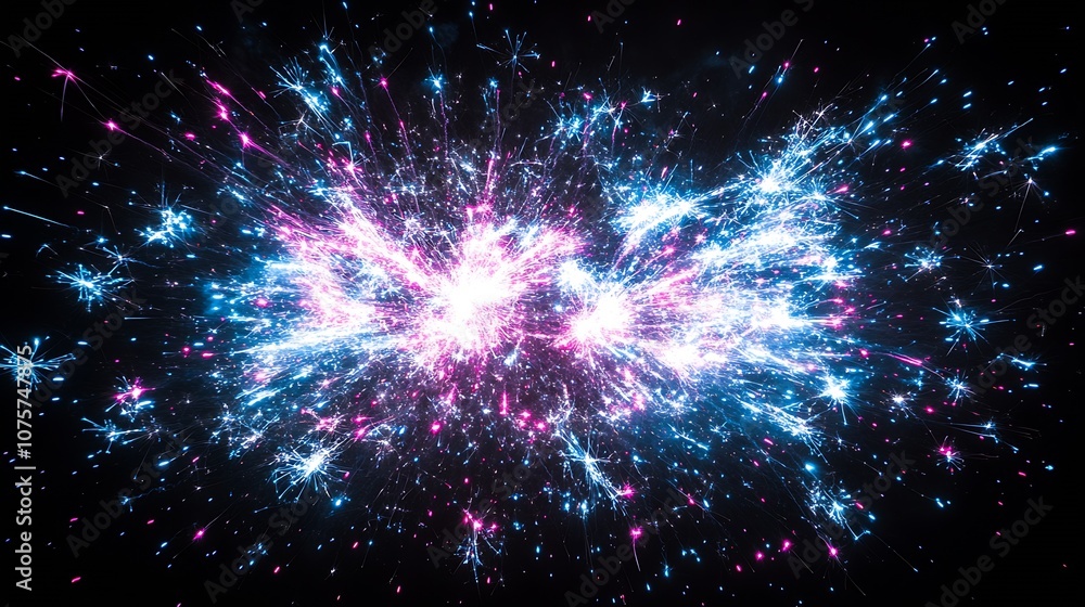 Aufkleber vibrant blue and pink fireworks on black background exploding with dynamic energy and motion : gener