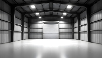 Fototapeta premium empty warehouse industrial space overhead lights
