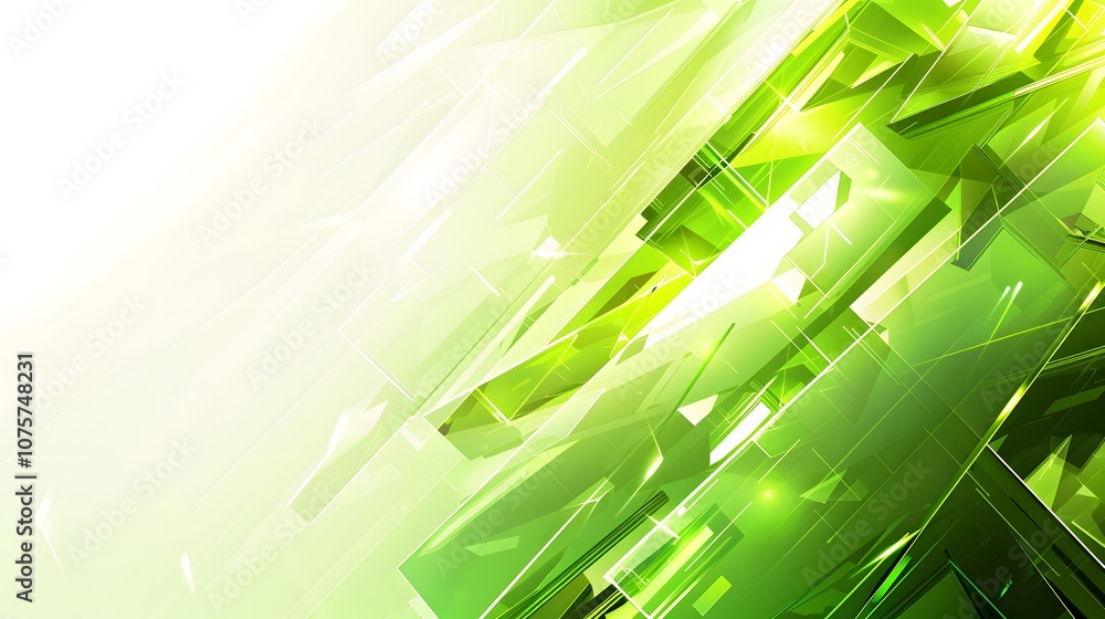 Poster abstract green geometric design with light reflections and sharp angles.