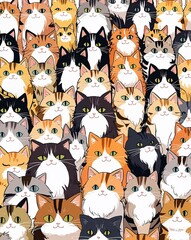 Fototapeta premium Anime Cat Wrapping Paper Featuring Colorful Kittens for Unique Gift Wrapping Illustration design