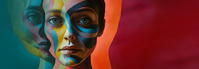I have Bipolar Multiple Personality Disorder Concept Background - modern painted female face with a second face splitting away depicting a person split personality, Schizophrenia, bipolar and similar 