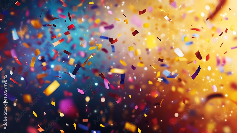 Aufkleber Vibrant Colorful Confetti Falling in a Party Atmosphere Against Gradient Background : Generative AI
