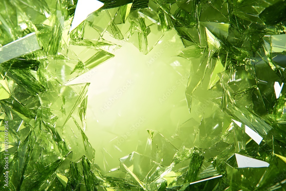 Poster a close-up view of sharp, translucent green crystals forming a circular frame.
