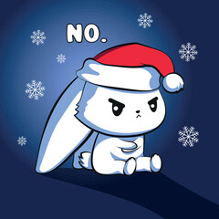 Bunny. Santa, new year, christmas, ready design, t-shirt. Cute, rabbit, cartoon, vector, icon, illustration. Animal nature symbol isolated flat.