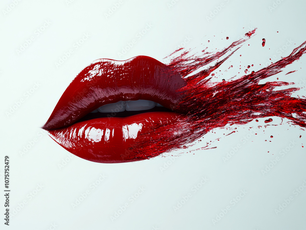 Poster red lips with a splash effect on a light background. concept of bold expression and creativity.