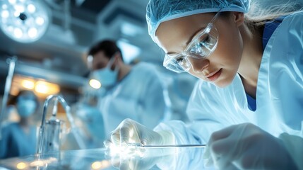 Action shot of nurse performing procedure in clinical setting