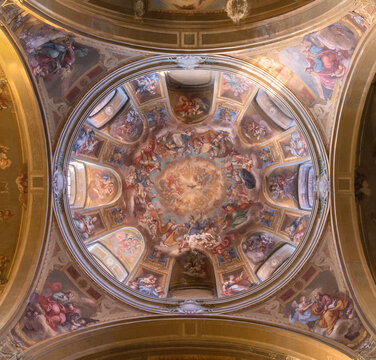 ASTI, ITALY - SEPTEMBER 11, 2024: The fresco in cupola church Chiesa di San Paolo by Carlo Gorzio di Moncalvo from end of 17. cent.
