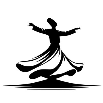 silhouette whirling dervish black and white clip art preview