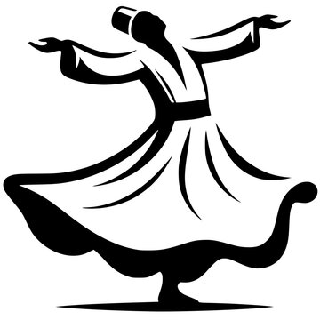whirling dervish silhouette black and white clip art preview