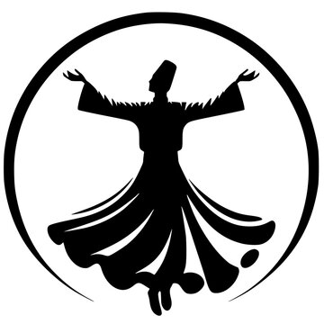 black whirling dervish silhouette in circle clip art preview
