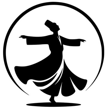 black whirling dervish silhouette in circle clip art preview