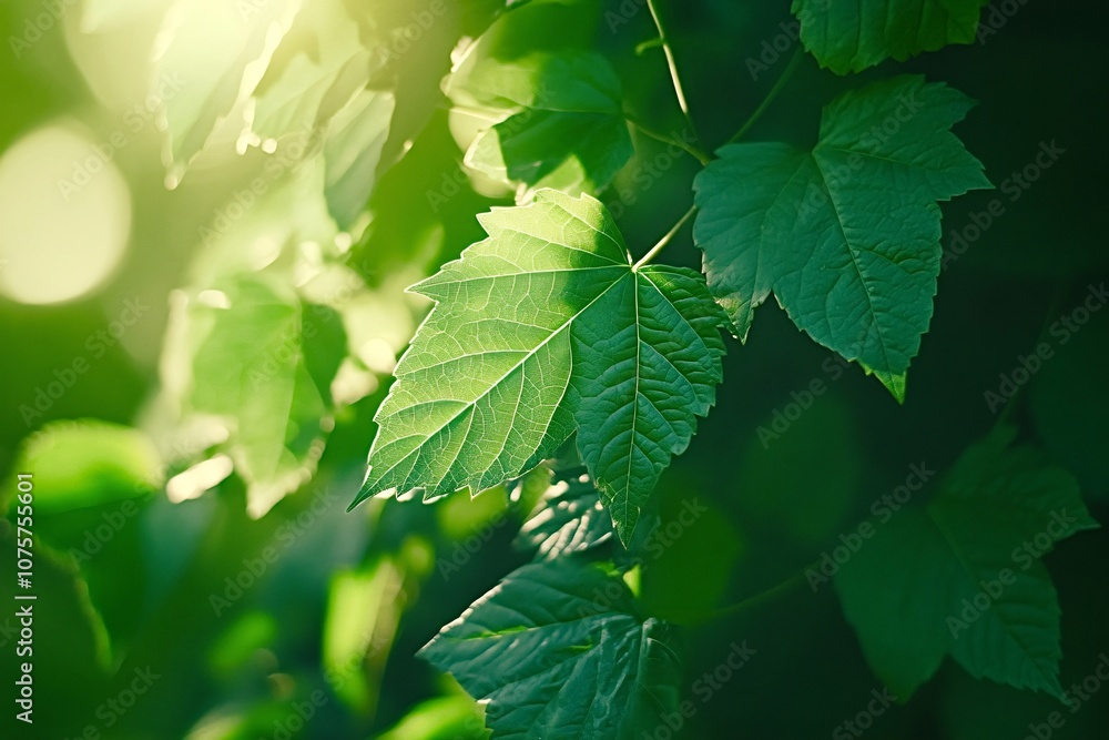 Aufkleber sunlight filters through a canopy of vibrant green leaves, creating a mesmerizing display of light a