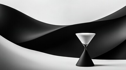   A black-and-white photo of a vase in front of a black-and-white image with a wavy background