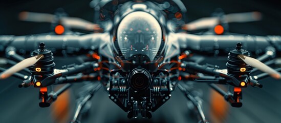 Fototapeta premium Futuristic drone with a camera lens and a transparent dome on top.