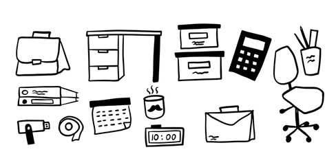 Office Objects Theme Illustration Pack | Minimalist Doodle Style Vector