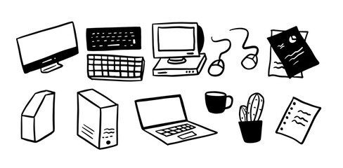 Office Objects Theme Illustration Pack | Minimalist Doodle Style Vector