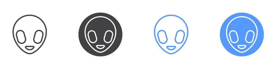 Alien icon Flat set in black and white color