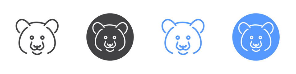 Bear icon Flat set in black and white color