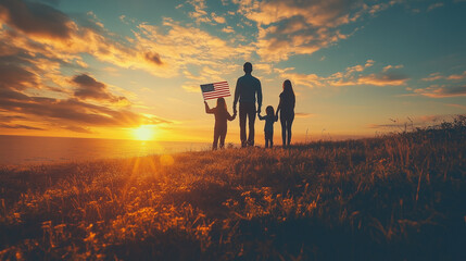 A family saluting an American flag together with "Veterans Day" at the top