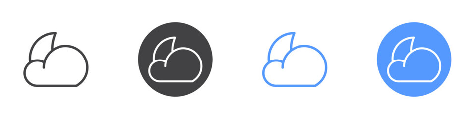 Cloud moon icon Flat set in black and white color