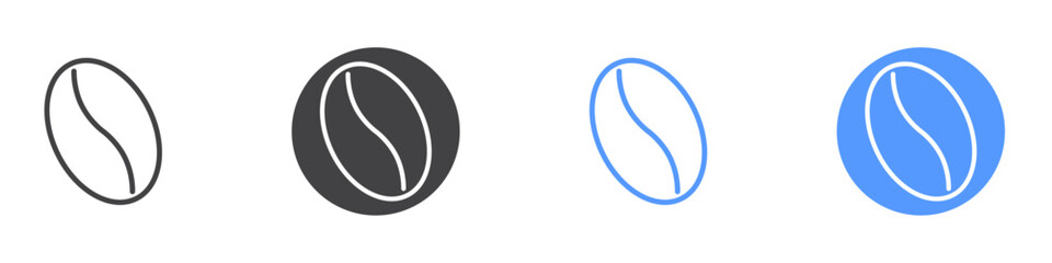 Coffee bean icon Flat set in black and white color