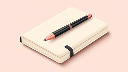 Closed Notebook with Pen, Realistic 3D Illustration