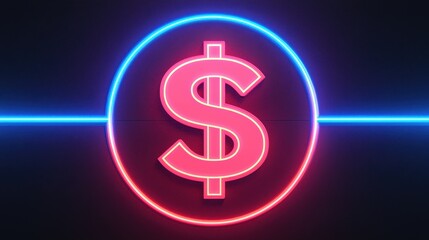 Obraz premium Glowing Neon Dollar Sign in Circle with Blue Lines 3D Render