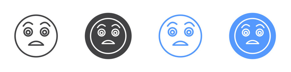 Fearfull face icon Flat set in black and white color