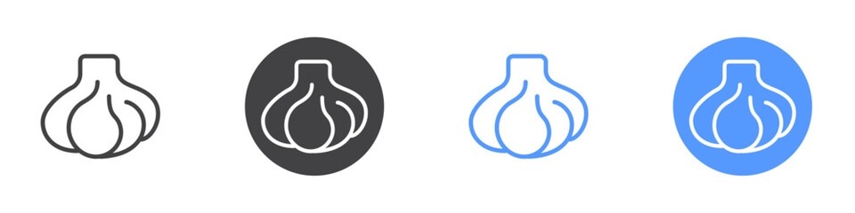 Garlic icon Flat set in black and white color