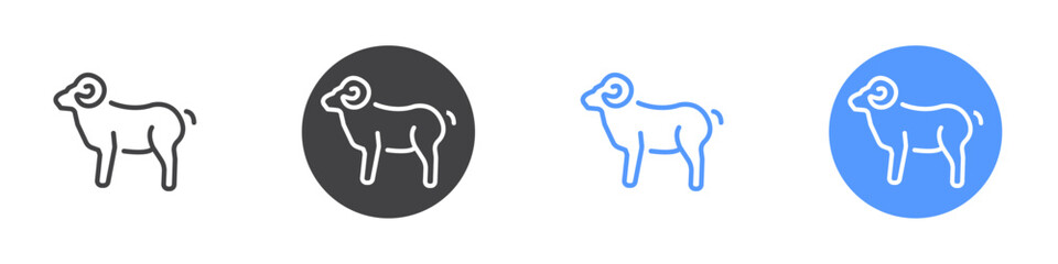 Goat icon Flat set in black and white color