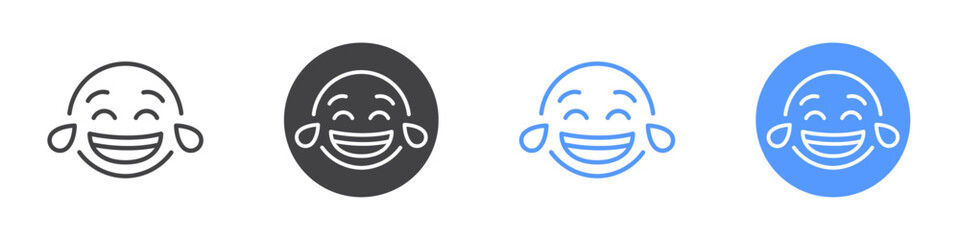 Laughing face icon Flat set in black and white color