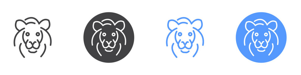 Lion icon Flat set in black and white color