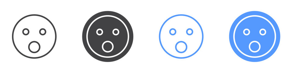 Open mouth emoji icon Flat set in black and white color