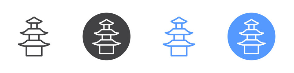 Pagoda icon Flat set in black and white color