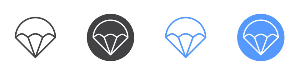 Parachute icon Flat set in black and white color