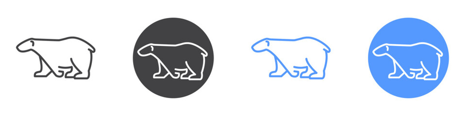Polar bear icon Flat set in black and white color