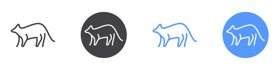 Raccoon icon Flat set in black and white color