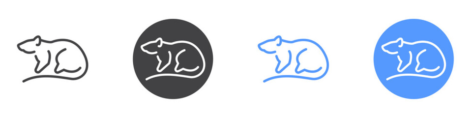 Rat icon Flat set in black and white color