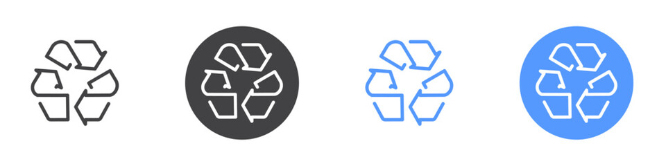 Recycling icon Flat set in black and white color