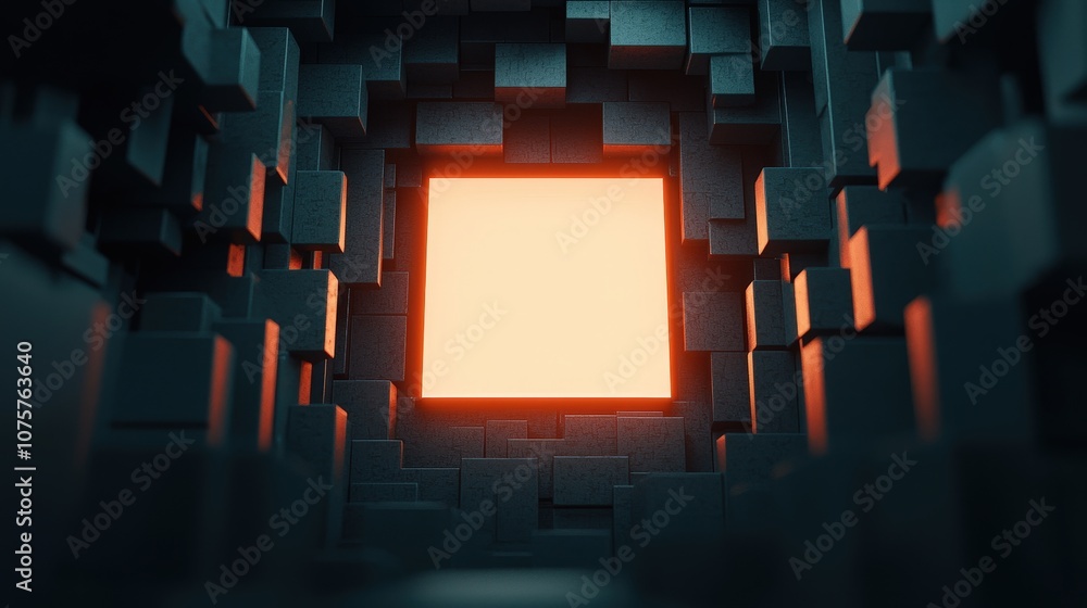 Poster abstract hexagonal pattern 3d background dark wall with glowing square