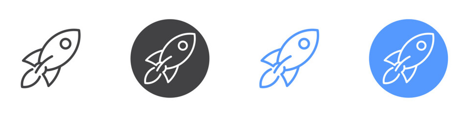 Rocket icon Flat set in black and white color