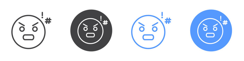 Shouting face icon Flat set in black and white color