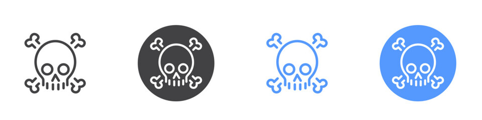 Skull and crossbones icon Flat set in black and white color