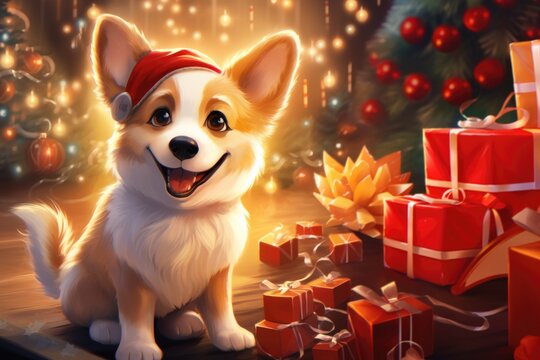 christmas corgy with hat, 3d christmas card